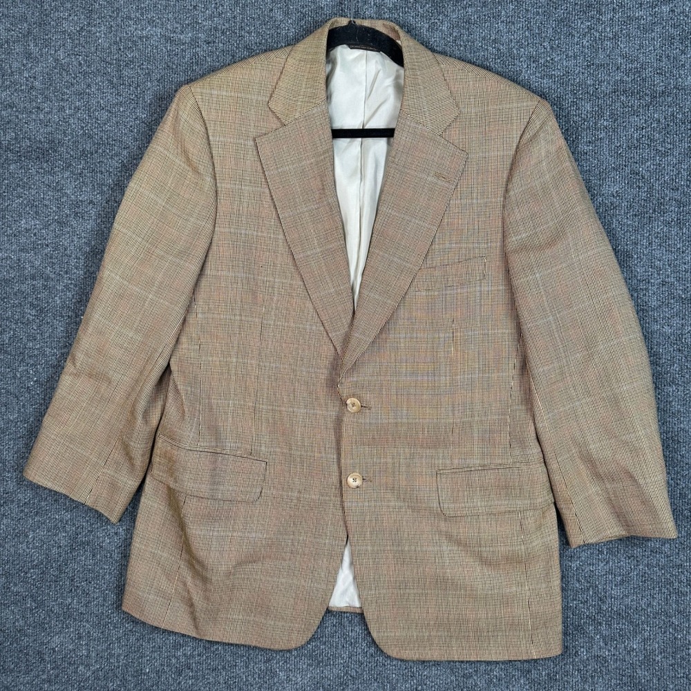 Paul Stuart Stuart II Blazer Men's Size 39S Wool Silk Glen Plaid Sport Coat Tan